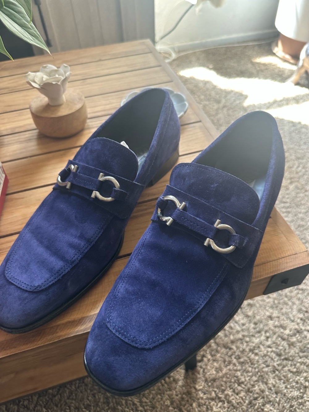 Salvatore Ferragamo Navy Suede Bit Loafers